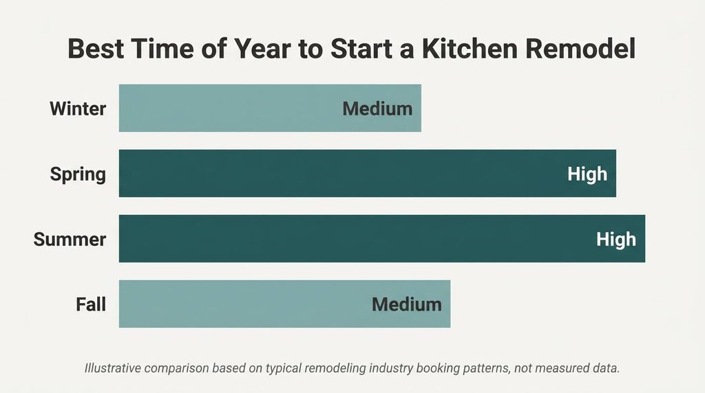 Chart comparing seasonal demand for starting a kitchen remodel in Tennessee