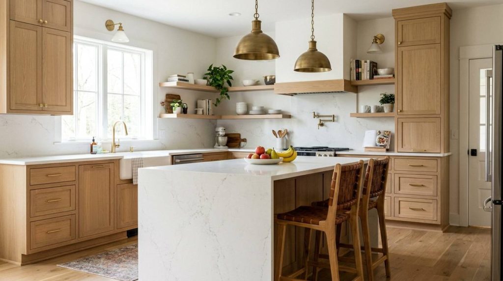 Finished luxury kitchen remodel with white oak cabinets in Williamson County TN